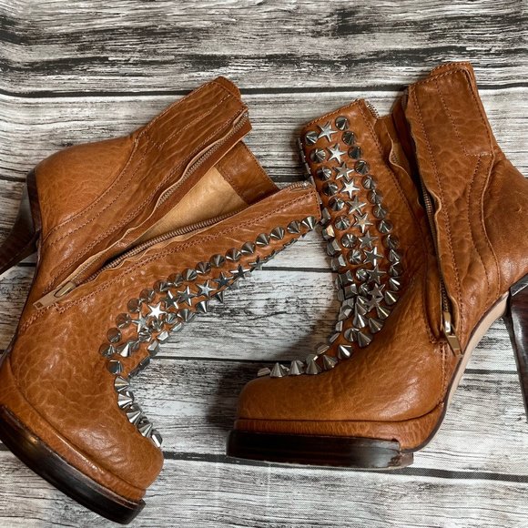 Jeffrey Campbell Handmade Leather Spike Stiletto Booties Warm Cognac Brown 6 - Picture 9 of 12